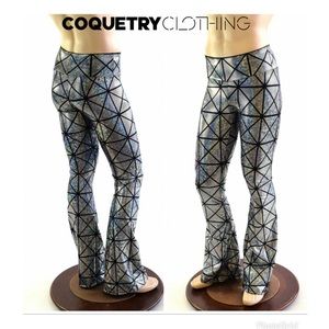 Men’s Silver on Black Cracked Tile Holographic Bootcut Pants XL